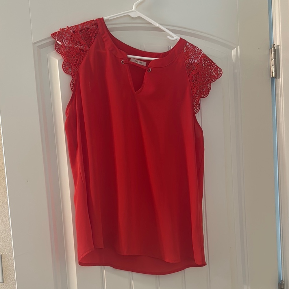 Maurices Red Asymmetrical Embellished Sleeveless Blouse